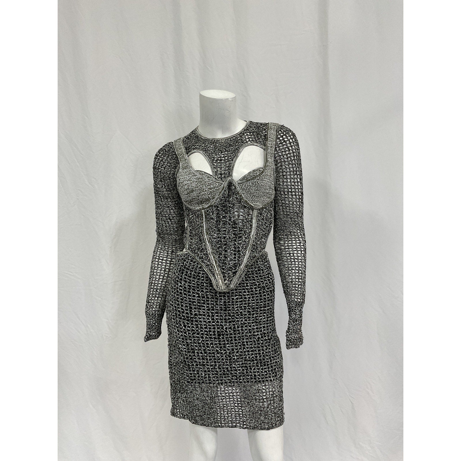 Dion Lee 'Stirrup' Black Viscose Crochet Mini Dress Size M