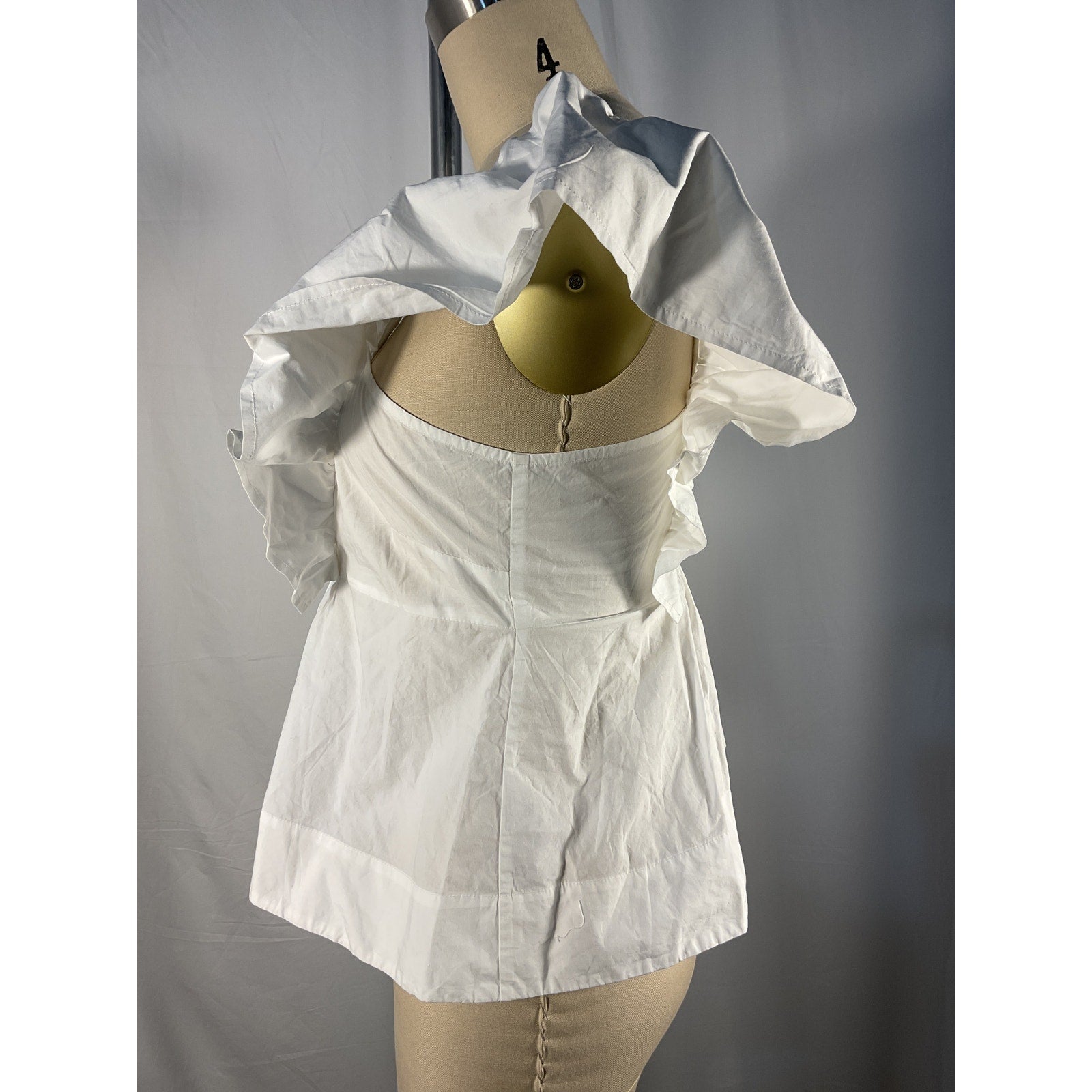 Ganni White Cotton Poplin Ruffle Blouse Size 36 - NWT