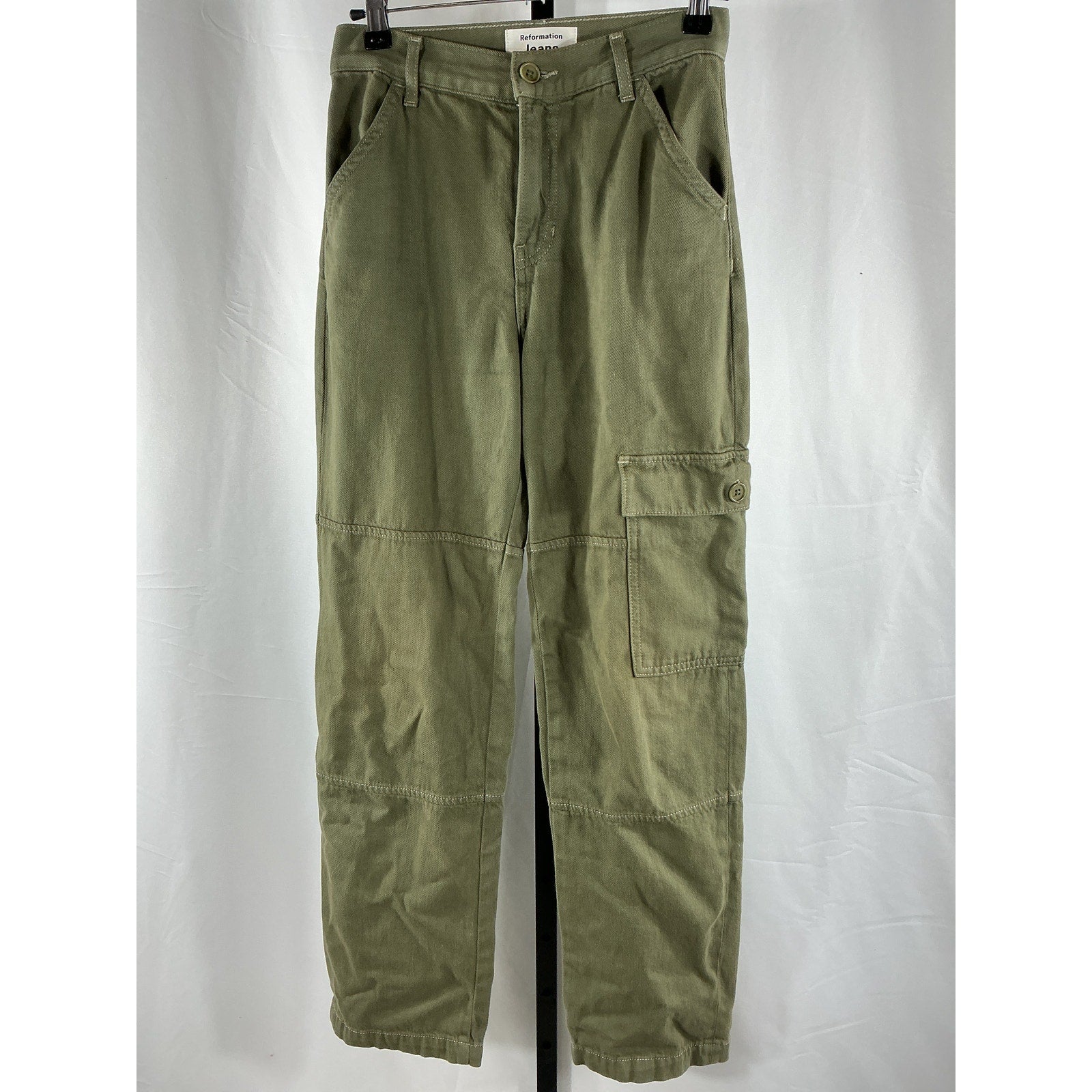Reformation 'Bailey' Green Cotton High Rise Utility Pant Size 23