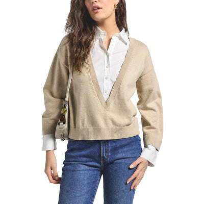 Derek Lam Mixed Media Tan Rida Sweater Size L