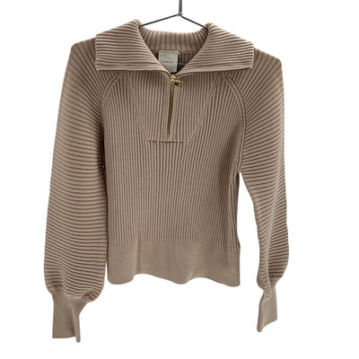 Varley Ribbed Beige Reid Half Zip Sweater Size XS
