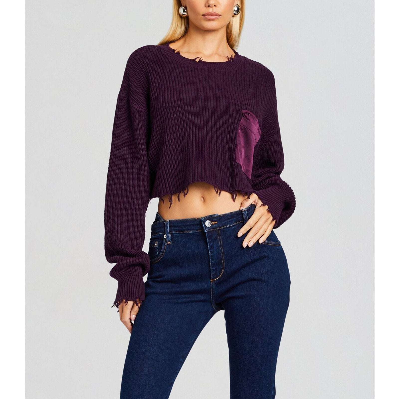 Ser.O.Ya Mid Cropped Purple Cotton Devin Sweater Size S