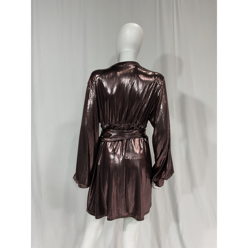 House Of Harlow 1960 'Bourdin' Brown Sheen Metallic Mini Waist Tie Dress Size XL