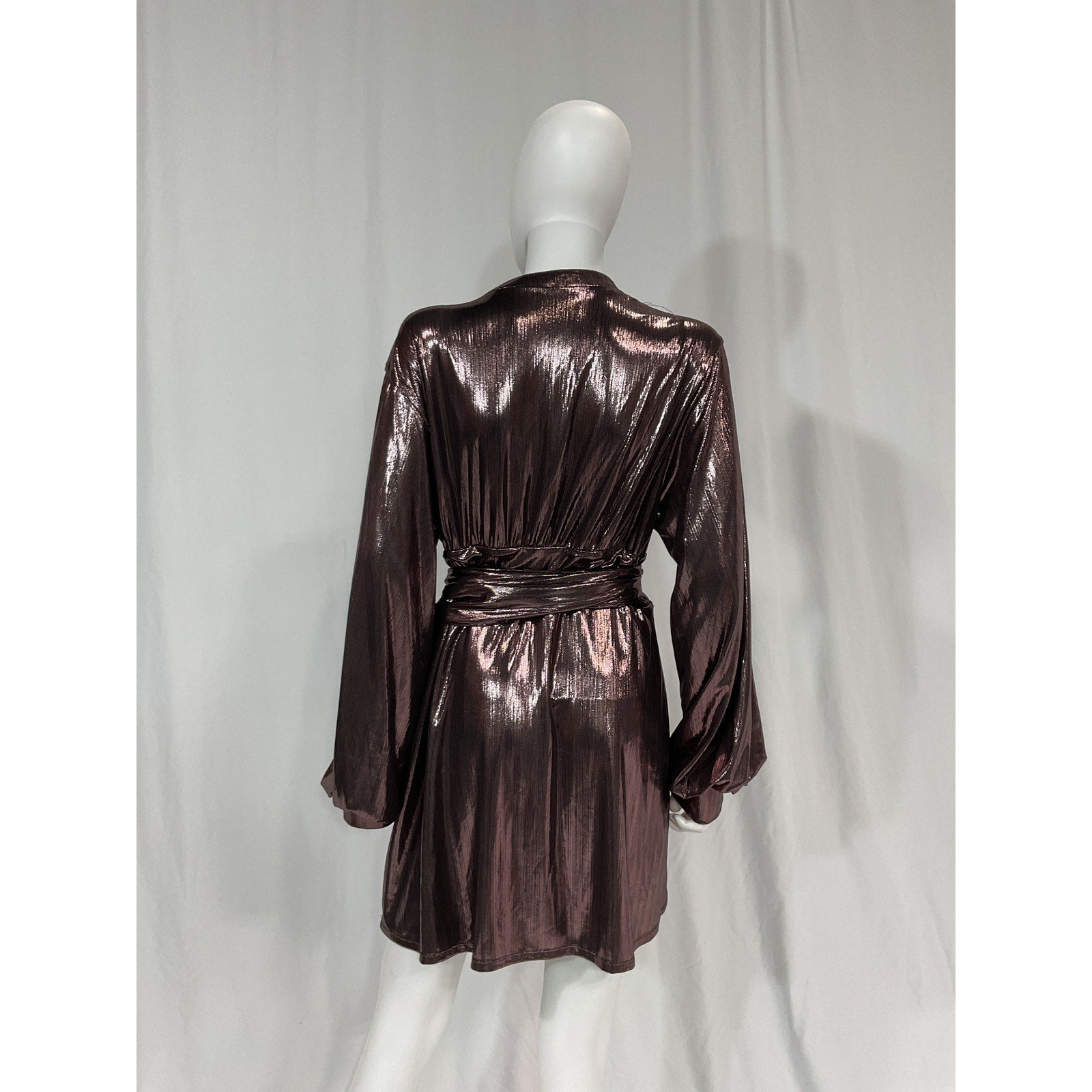 House Of Harlow 1960 'Bourdin' Brown Sheen Metallic Mini Waist Tie Dress Size XL