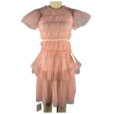 Self-Portrait Tiered Pink Point D'Esprit Tulle Dress Size 8 NWT