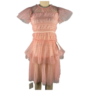 Self-Portrait Tiered Pink Point D'Esprit Tulle Dress Size 8 NWT