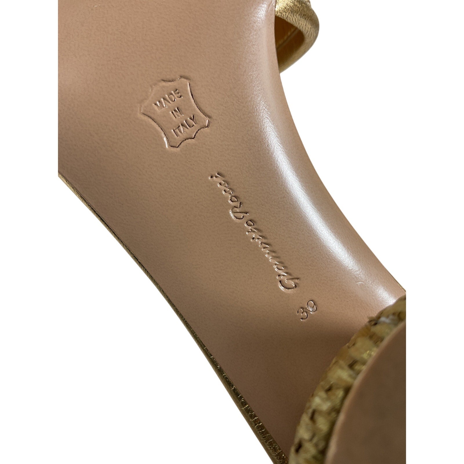 Gianvito Rossi 'Marbella & Nappa' Gold Raffia And Leather Silk Washed Mules Size 9