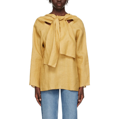 Baserange 'Brazo' Yellow Organic Linen Crewneck Blouse Size S