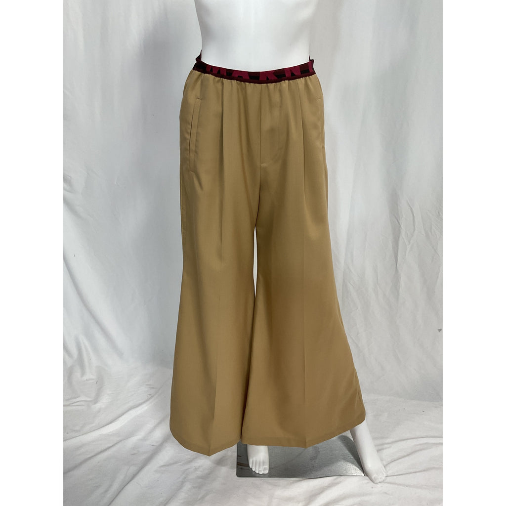 Marni Pleated Beige Grain 'De Poudre' Wool Wide-Leg Pants Size 6