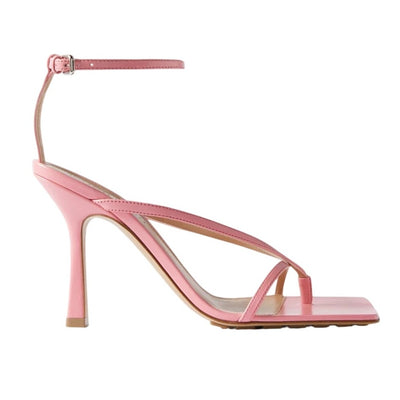 Bottega Veneta Sleek Pink Square Toe Strappy Sandals Size 37 IT / US 7