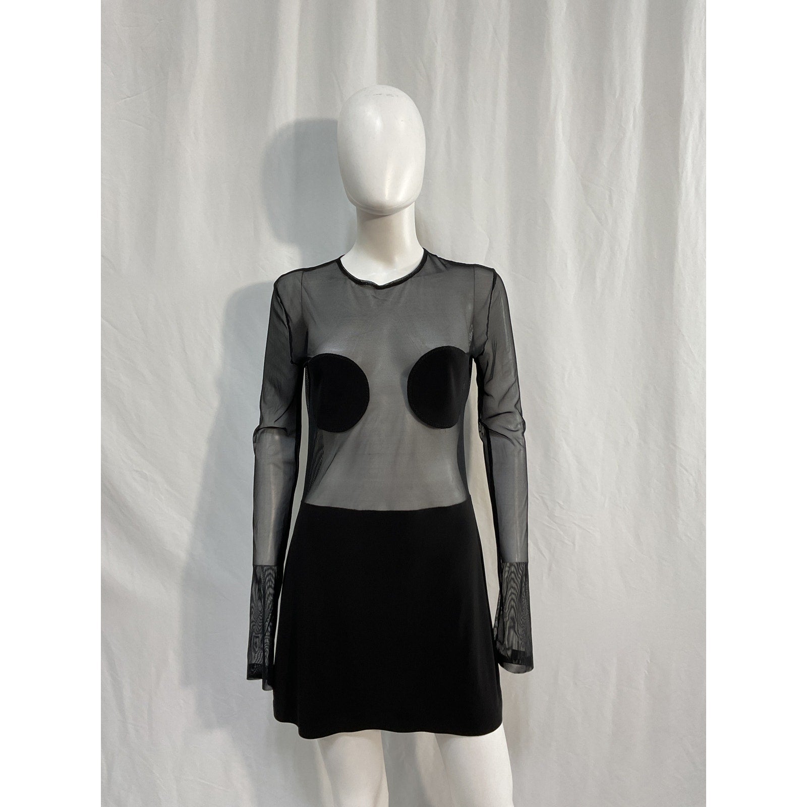 Norma Kamali Dot Dash Black Polyester Mini Dress Size M