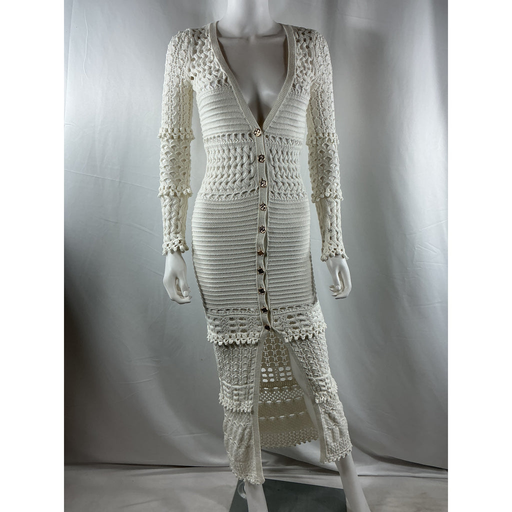 Retrofete 'Alaia' White Cotton Knit Crochet Cardigan Size XS