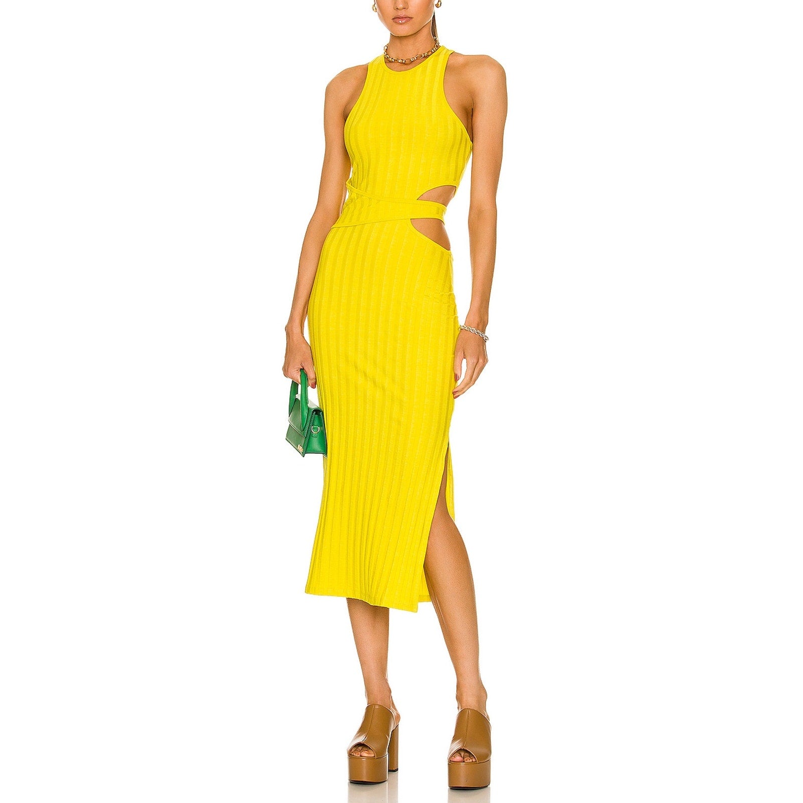 Jonathan Simkhai Standard 'Kaya' Yellow Tencel Lyocell Cut Out Midi Dress Size XS