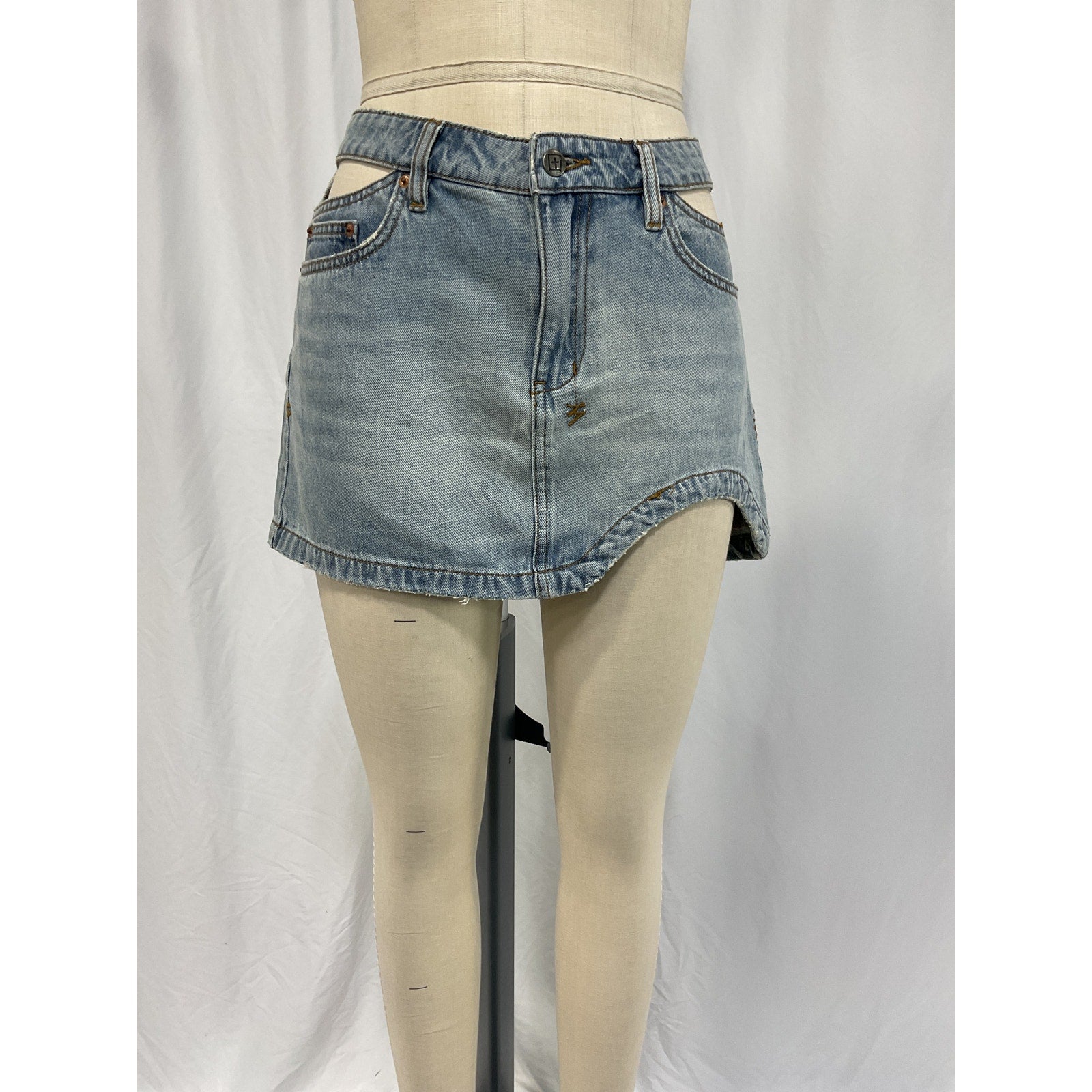 Ksubi 'Saddle' Blue Cotton Low Rider Mini Paragon Skirt Size 28