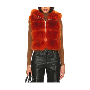 Adrienne Landau Plush Orange Faux Fur Hooded Vest Size S