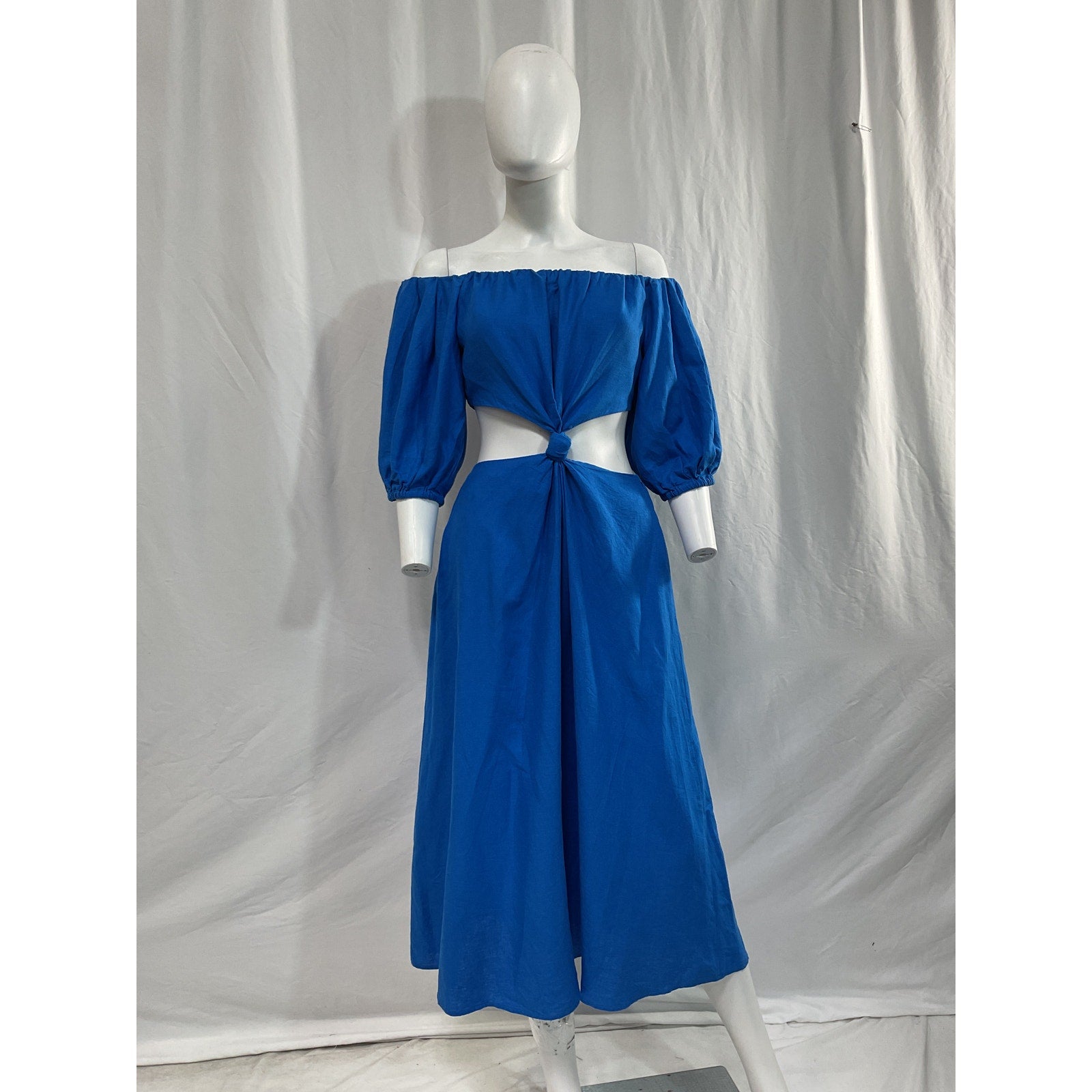 Farm Rio 'Knot' Blue Off Shouder Midi Dress Size S