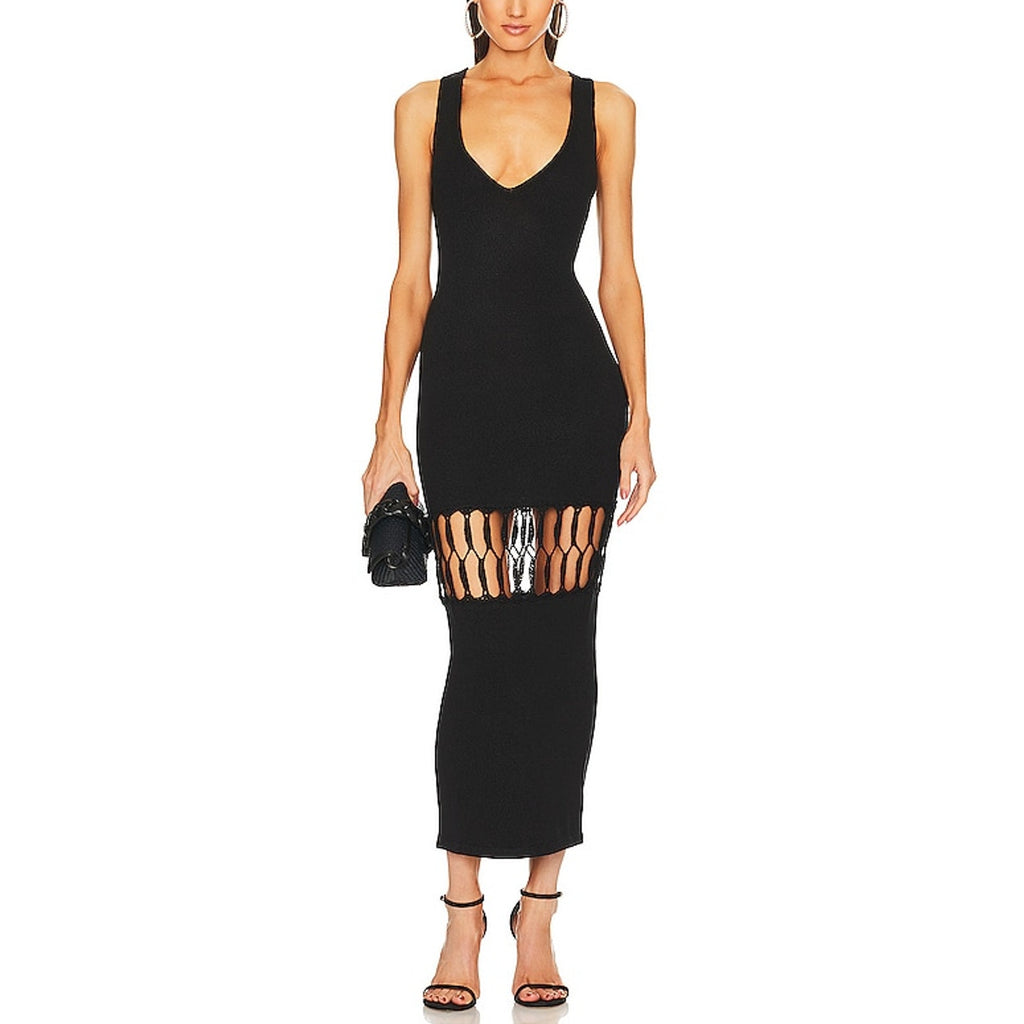 Michael Costello x Revolve 'Nicola' Black Cut Out Crochet Maxi Dress Size S