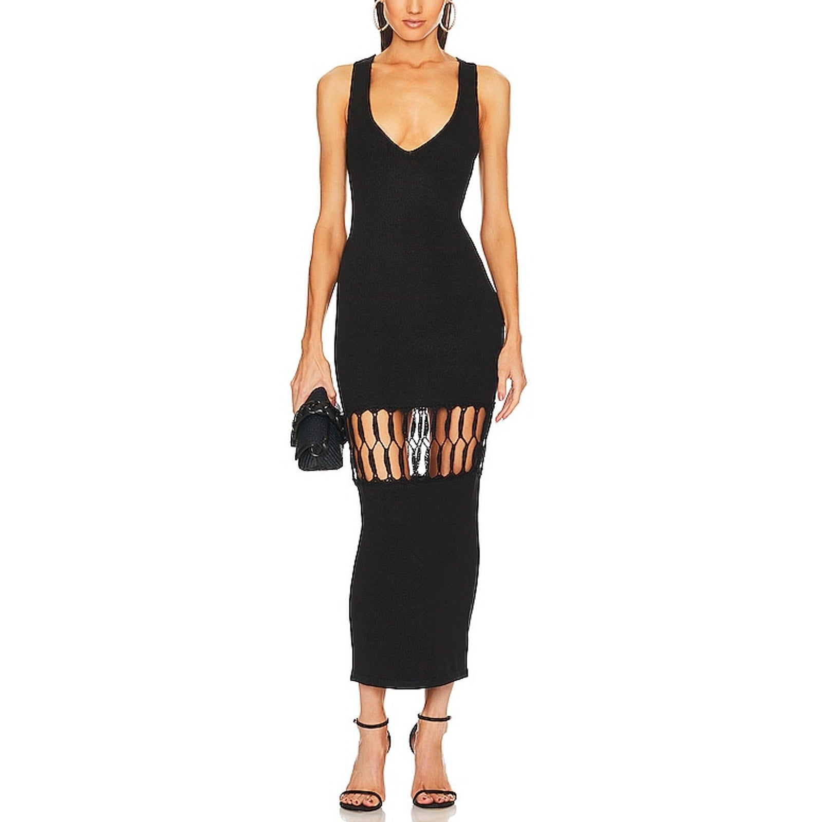 Michael Costello x Revolve 'Nicola' Black Cut Out Crochet Maxi Dress Size S