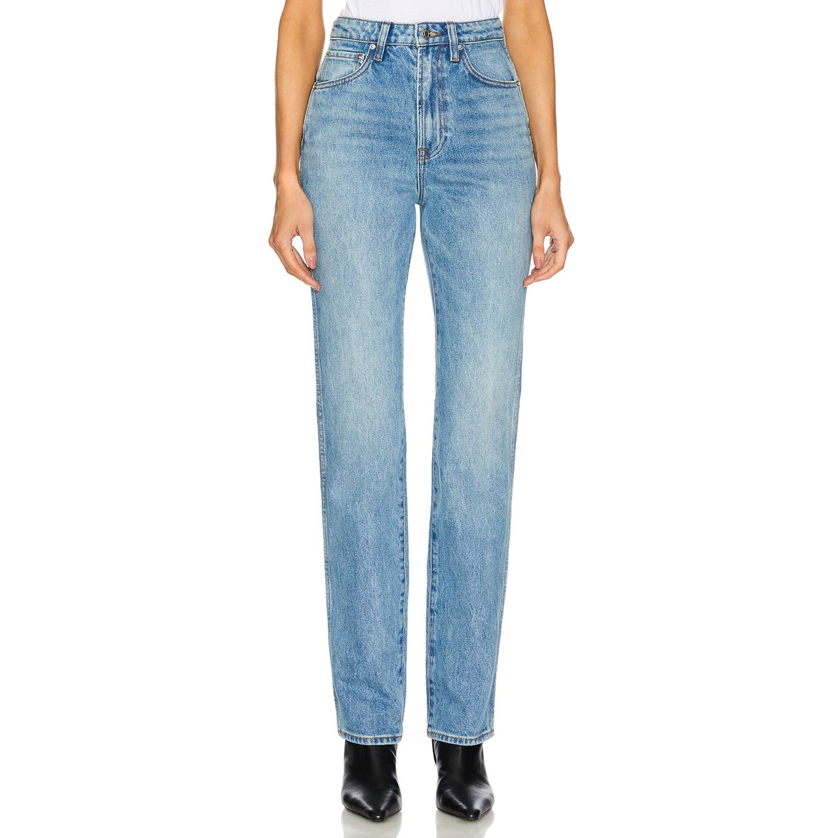 Grlfrnd Super High Rise Slim Straight Blue Sara Denim Jeans Size 29