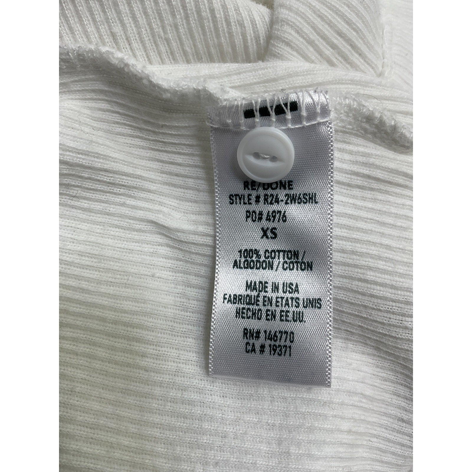 Re/Done 60'S Slim Optic White Cotton Henley Long Sleeve Top Size XS