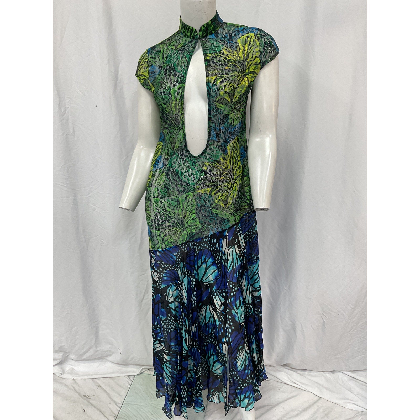 Kim Shui Lace Blue Rayon Butterfly Dress Size M