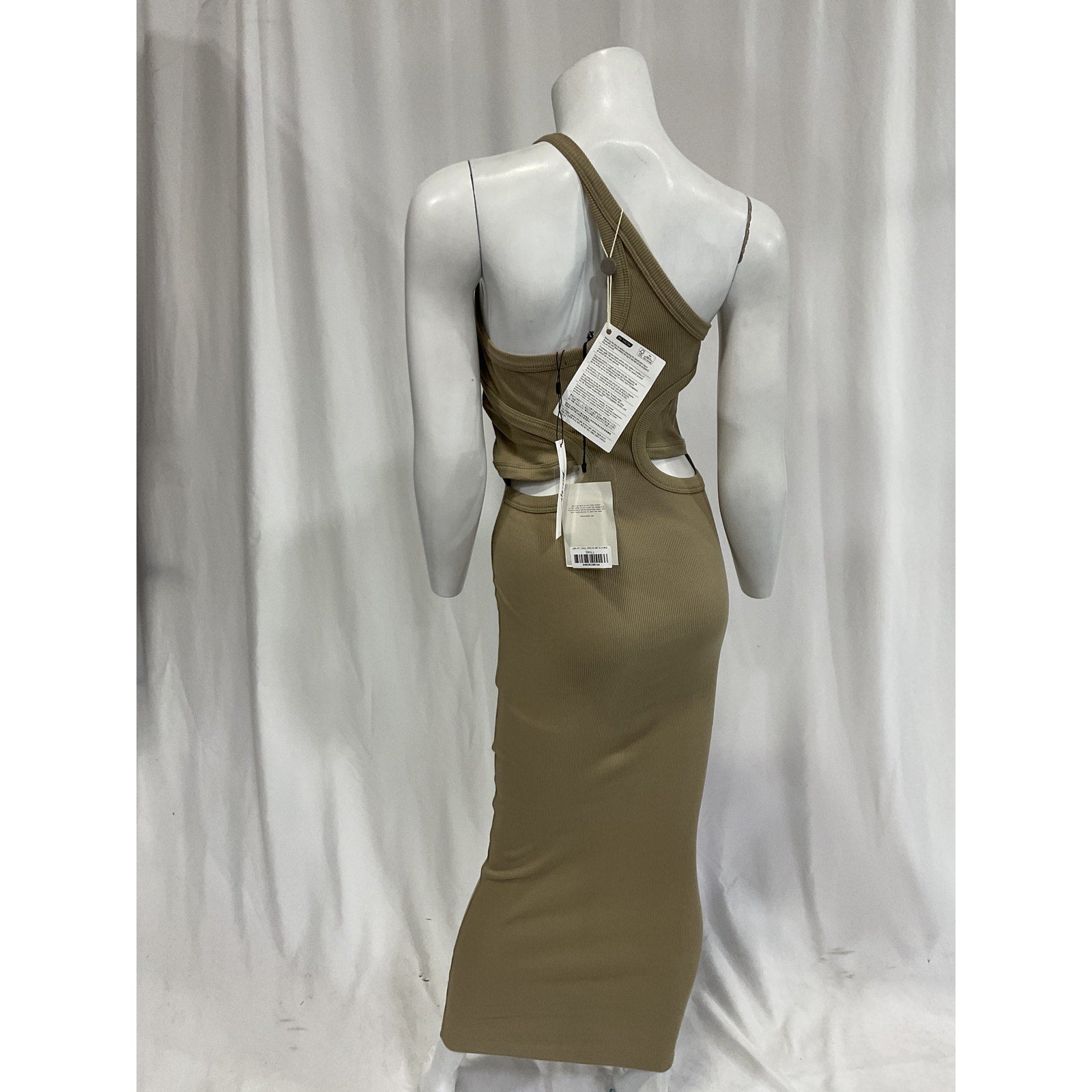 The Line by K Olive Gael One-Shoulder Ribbed Stretch-Cotton Maxi Dress Size S - NWT