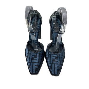 Fendi Monogram Nero Blue Ff Ankle-Strap Pumps Size IT 39/US 9