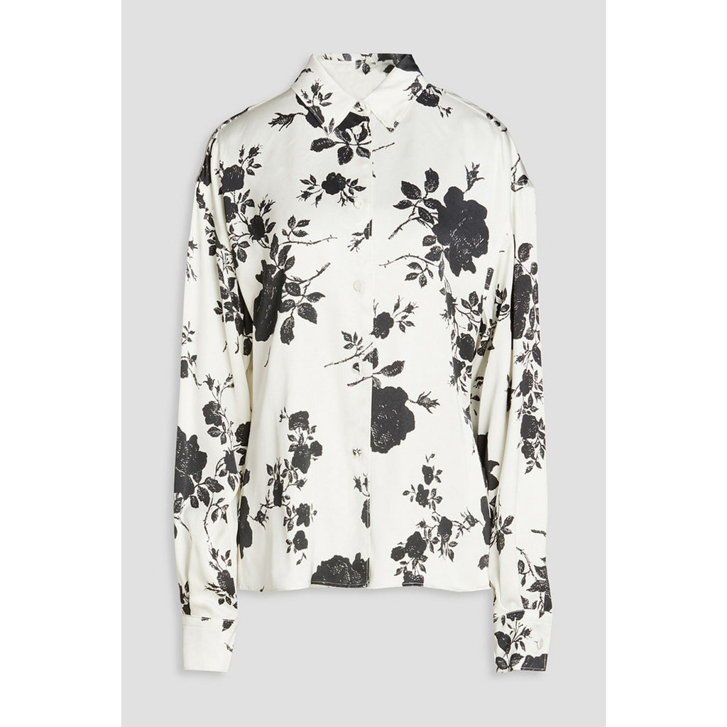 Philosophy Di Lorenzo 'Serafini' White Floral-Print Satin Shirt Size M - NWT