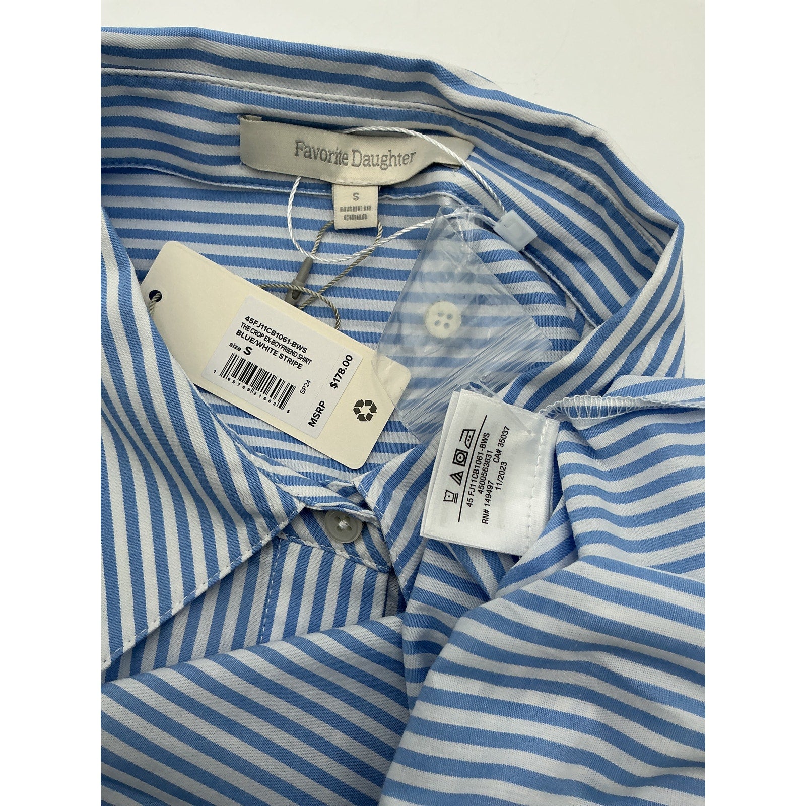 Favorite Daughter The Crop Blue Cotton Ex-Boyfriend Shirt Size S