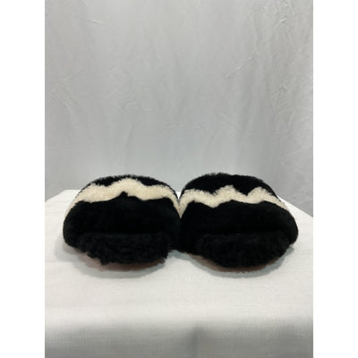 Aquazzura 'Nomade' Black Shearling Chevron Slides Size 6