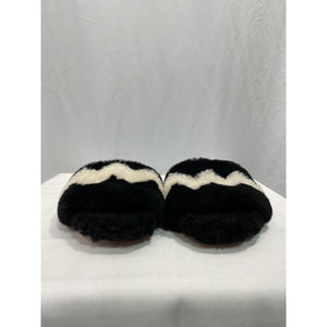 Aquazzura 'Nomade' Black Shearling Chevron Slides Size 6