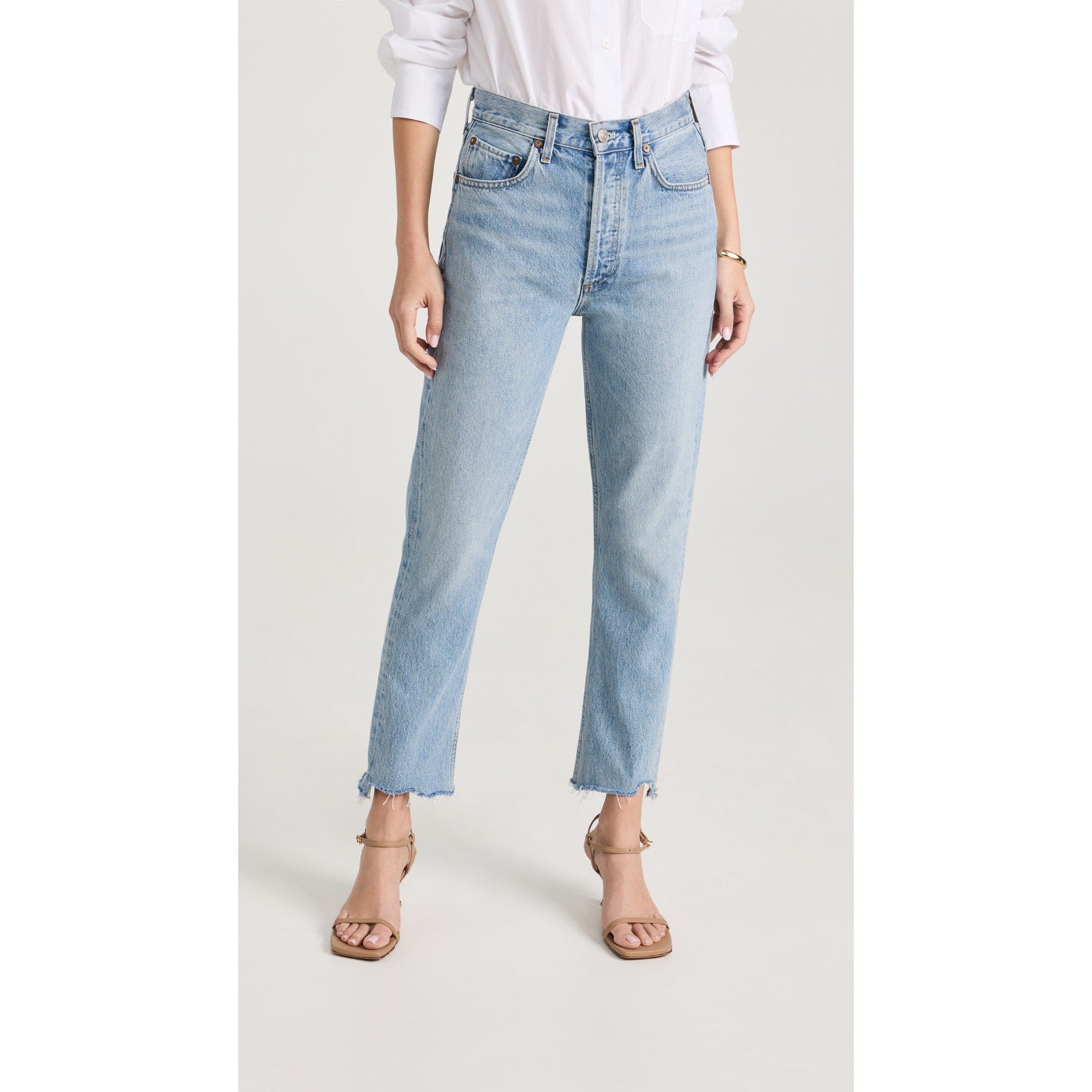 Agolde 'Riley' Blue High Rise Straight Crop Denim Jeans Size 25