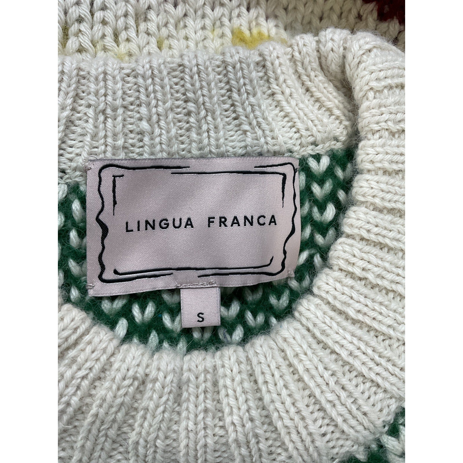 Lingua Franca 'Whatever' White Alpaca Wool Blend Jacquard Long Sleeve Sweater Size S