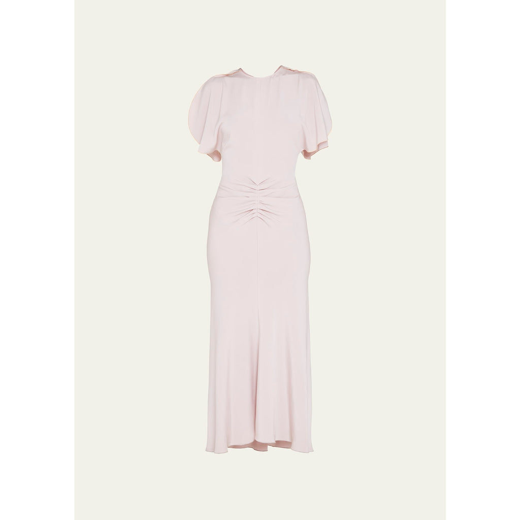 Victoria Beckham Gathered Waist Pink Viscose Midi Dress Size 10 US