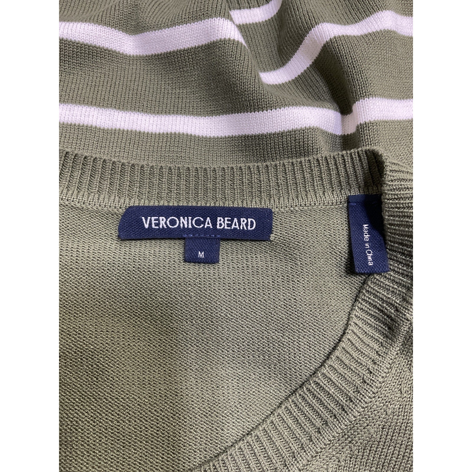 Veronica Beard 'Dianora' Green Viscose Striped Knit Top Size M
