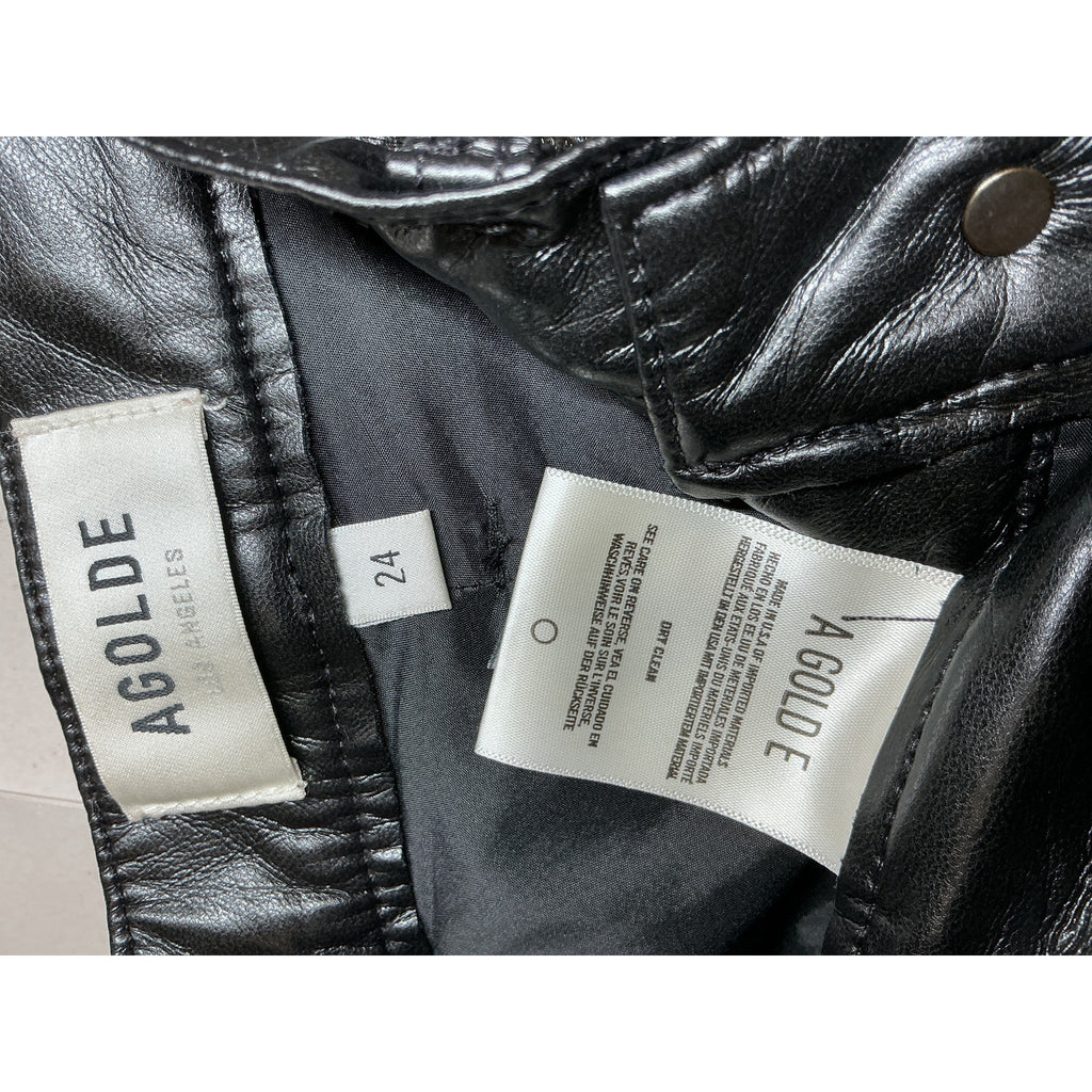 Agolde Recycled Black Leather Riley Long Pant Size 24