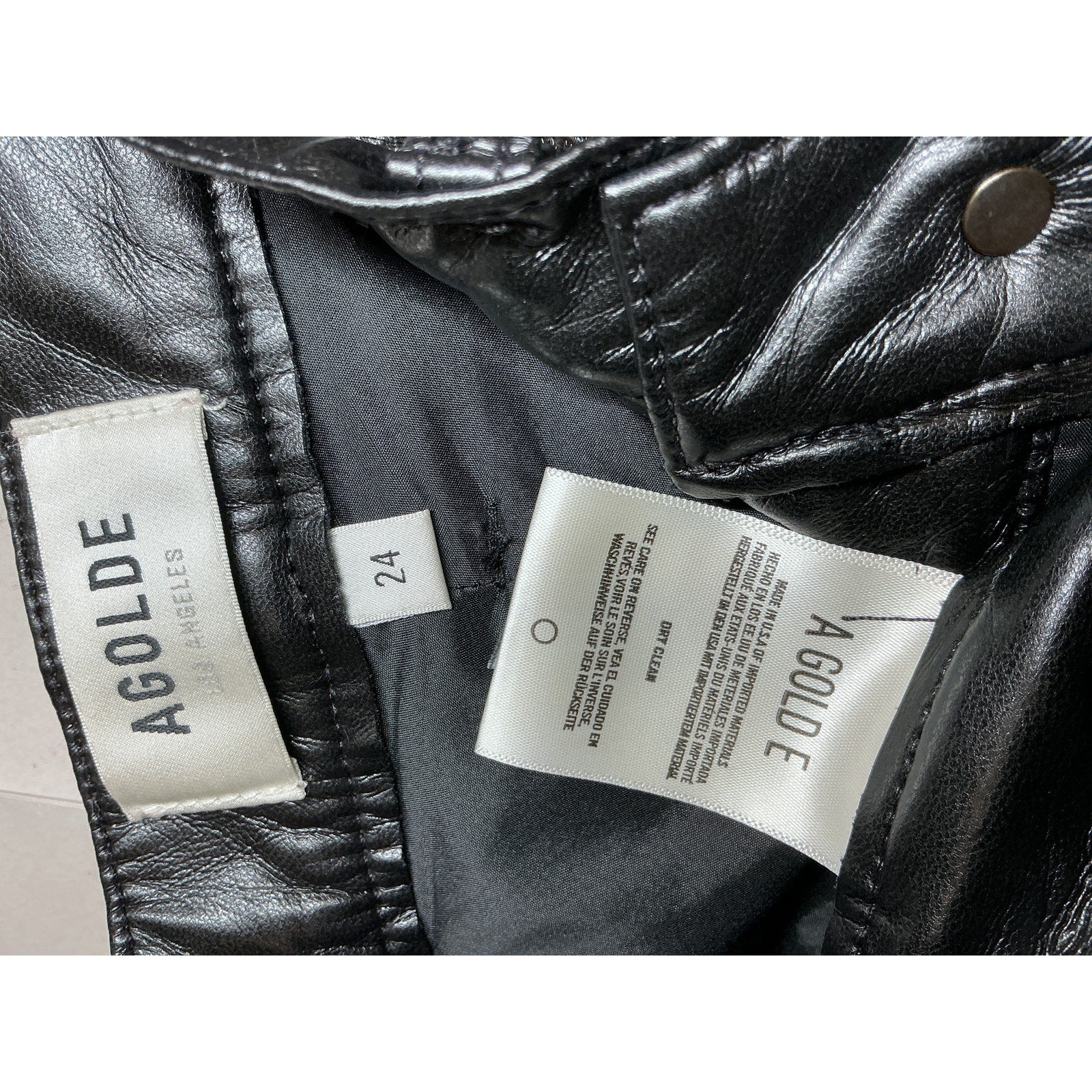 Agolde Recycled Black Leather Riley Long Pant Size 24