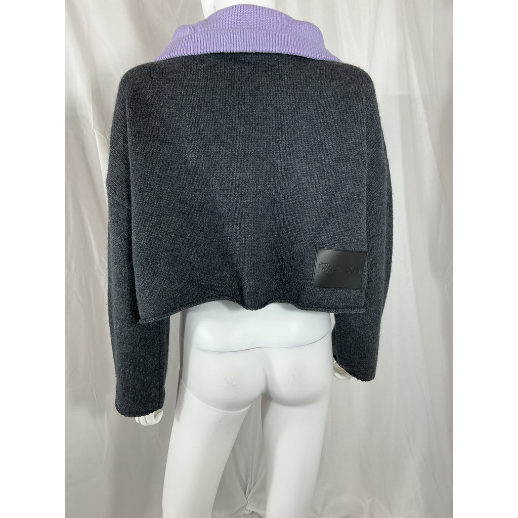 Jw Anderson Cropped Grey Wool Two-Tone Wool And Cashmere-Blend Sweater Size XXS