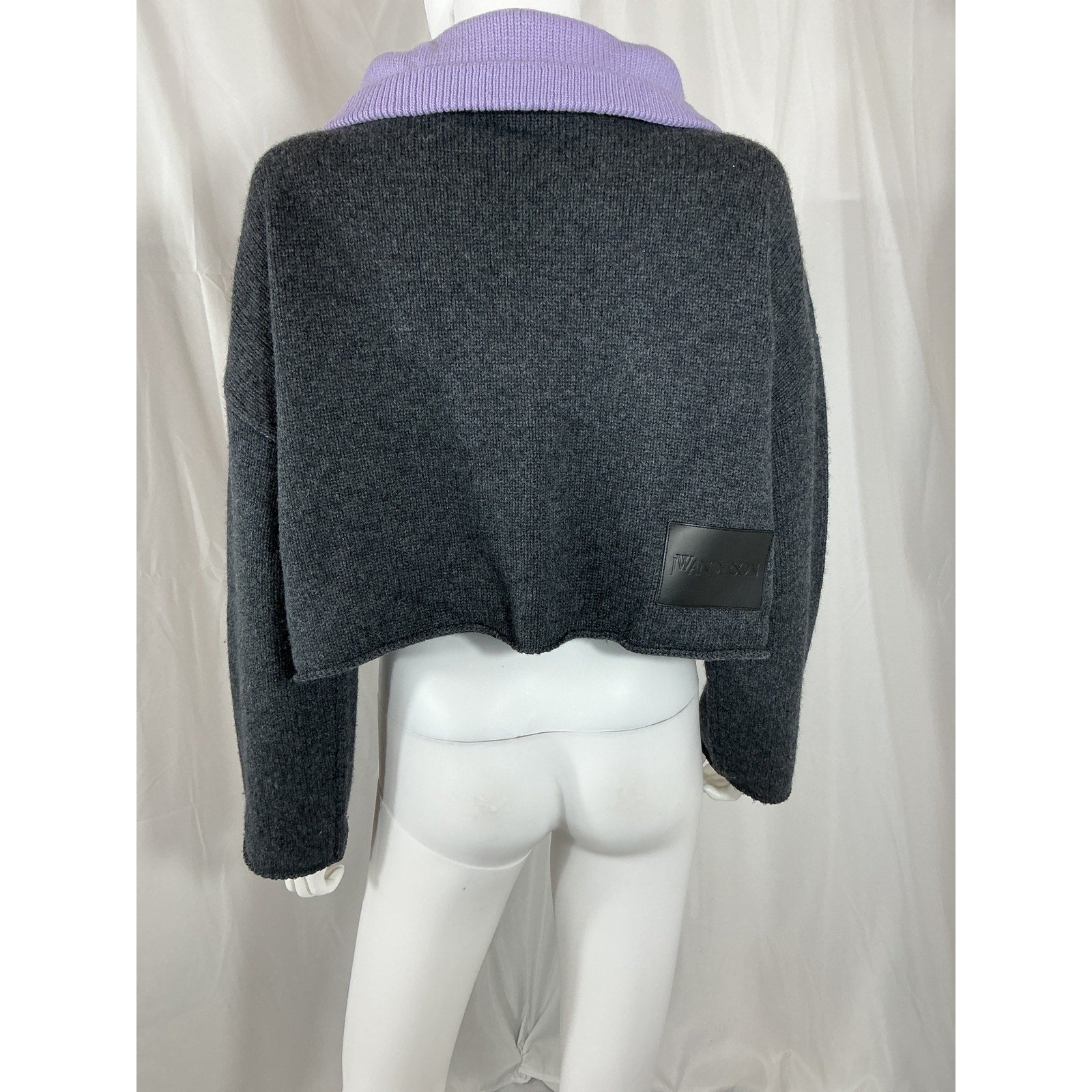 Jw Anderson Cropped Grey Wool Two-Tone Wool And Cashmere-Blend Sweater Size XXS