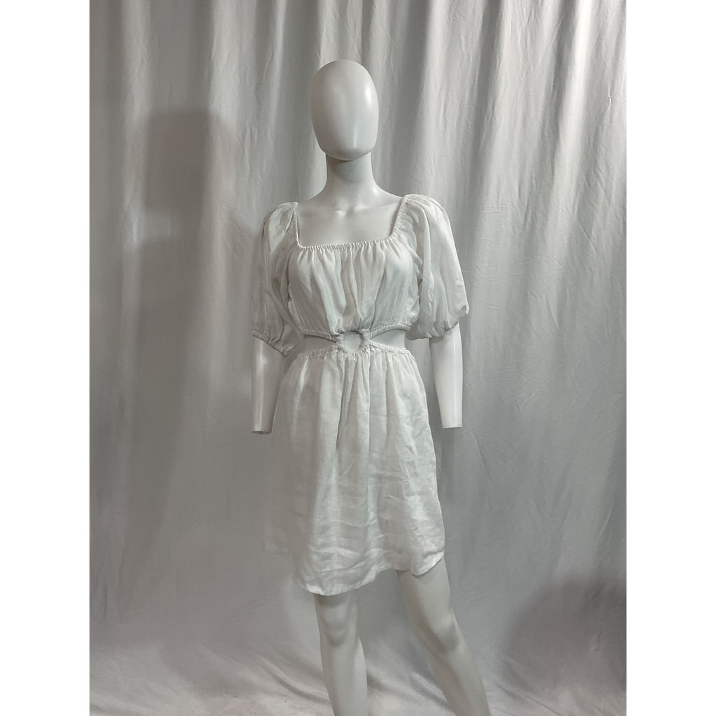 Faithfull The Brand 'Almero' White Cut-Out Linen Mini Dress Size M