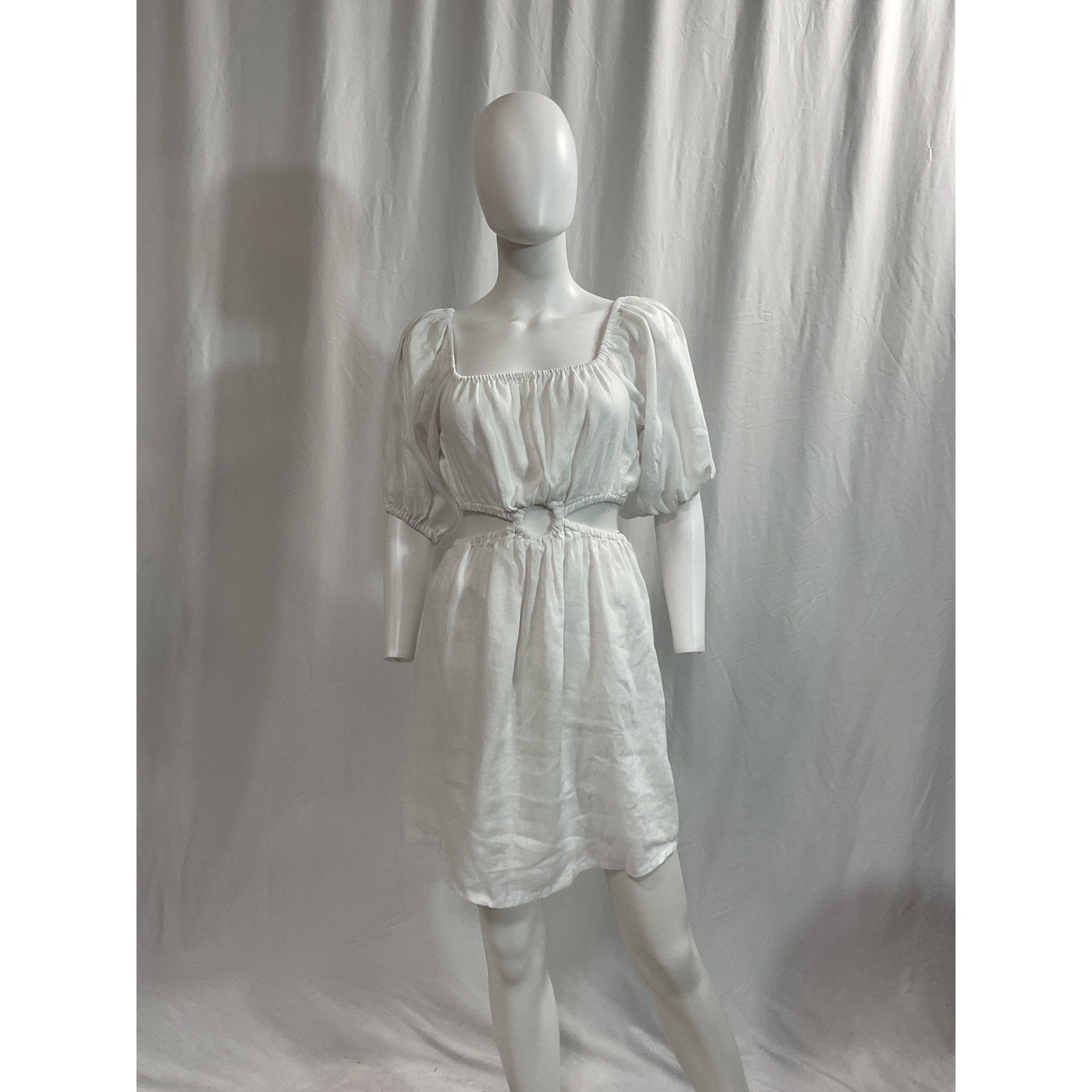 Faithfull The Brand 'Almero' White Cut-Out Linen Mini Dress Size M