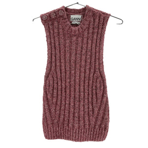 Ganni Metallic Pink Polyamide Knit Ribbed Vest Top Size M