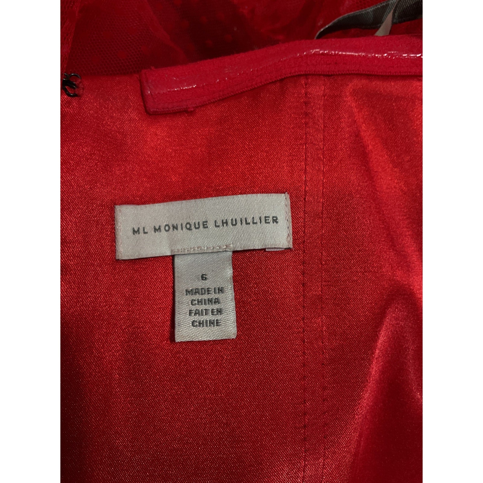 Ml Monique Lhuillier 'Monique Lhuillier' Red Swiss Dot Off-The-Shoulder Minidress Size 6
