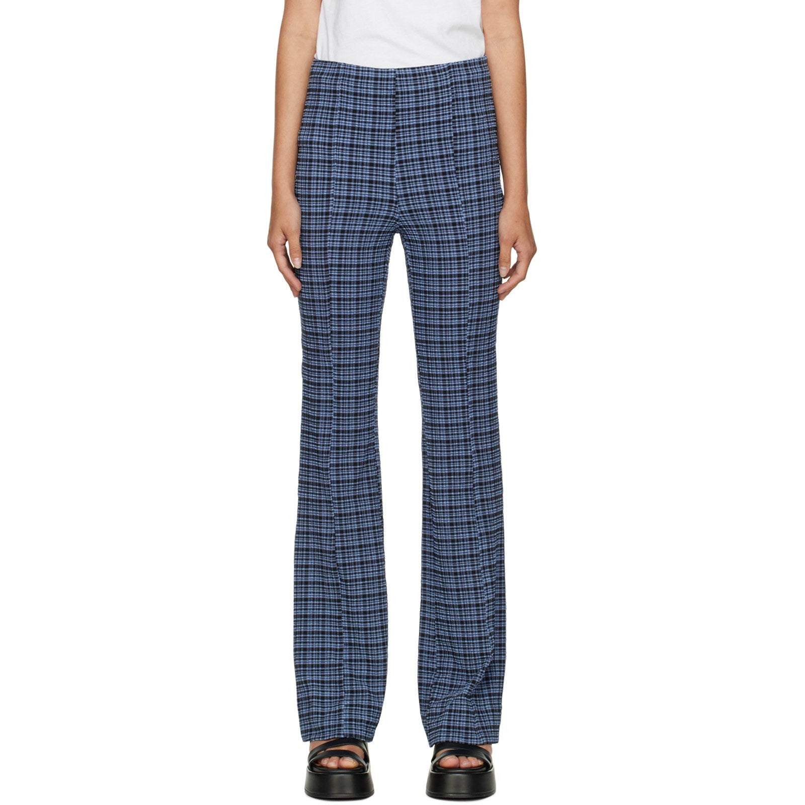 Ganni Checked Blue Polyester Trousers Size 32