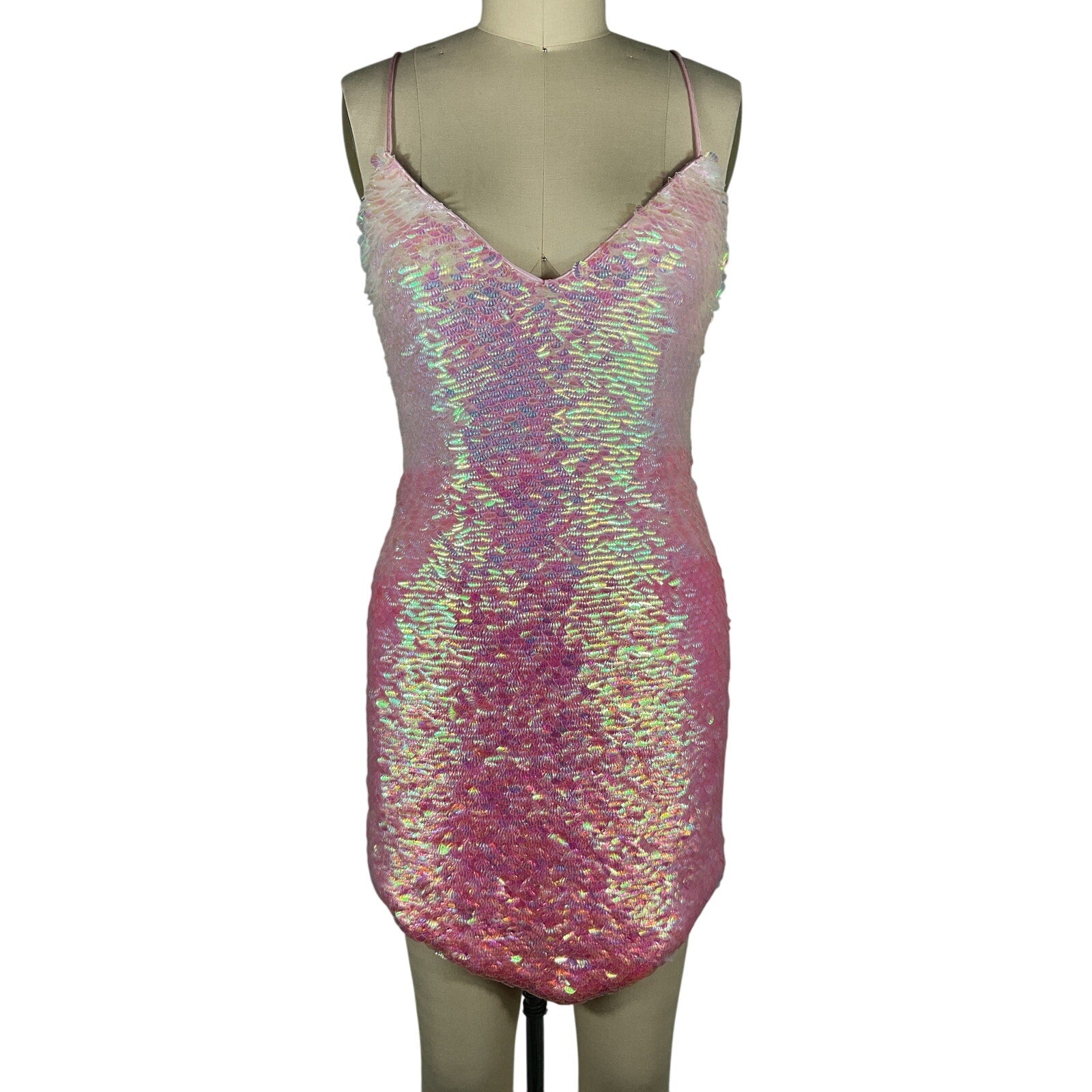 Retrofete 'Sirena' Pink Viscose Feather Sequin Dress Size M