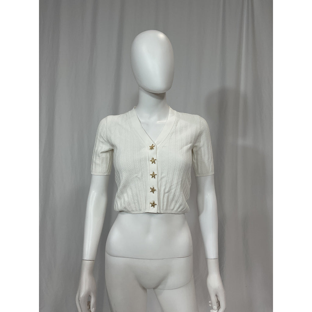 Sandro 'Nolan' White Cropped Rib Knit Sweater Size XS