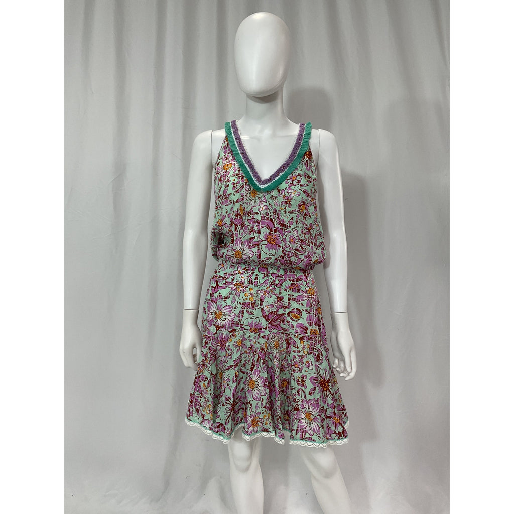Poupette St Barth 'Agathe' Pink Fringe Trim Mini Dress Size S