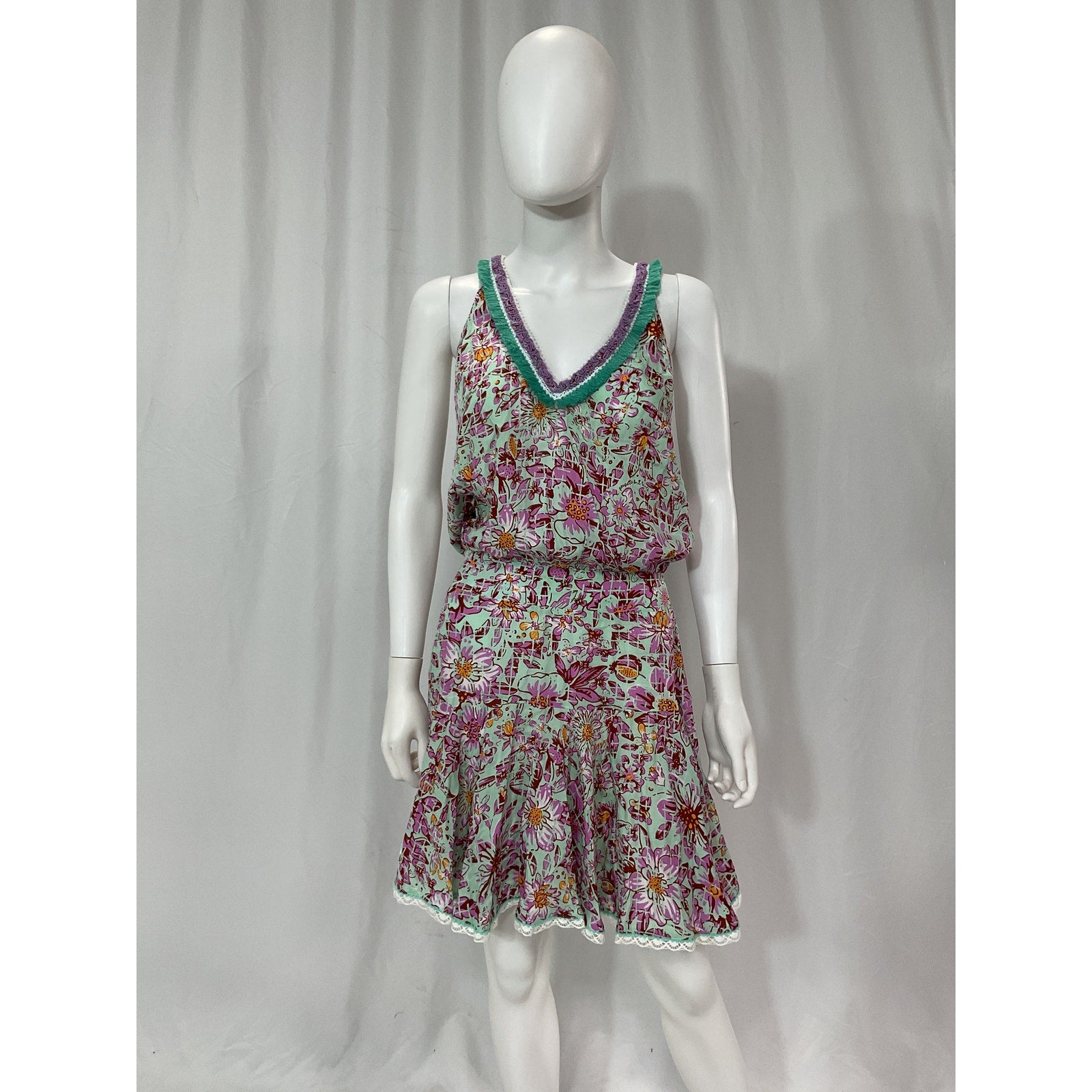 Poupette St Barth 'Agathe' Pink Fringe Trim Mini Dress Size S