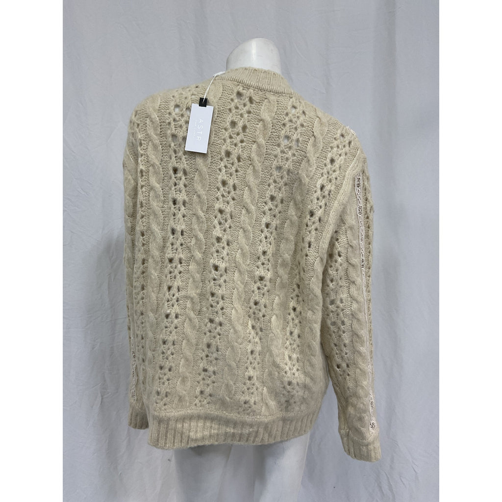 Astr The Label 'Nesmarie' White Acrylic Lace Embellished Cardigan Size M - NWT
