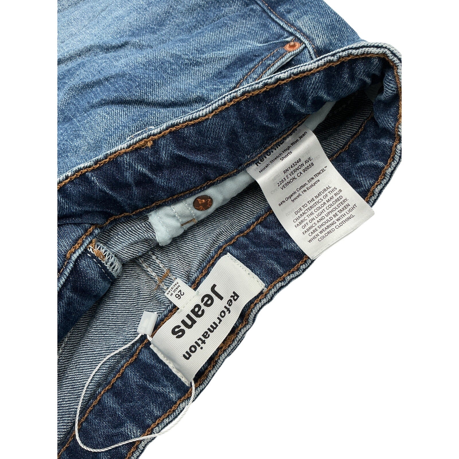 Reformation 'Norah' Blue Cotton Stretch High Rise Denim Jean Shorts Size 26